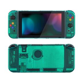 eXtremeRate Clear Emerald Green Front Back Plate for Nintendo Switch Console, NS Joycon Handheld Controller Housing with Colorful Buttons, Replacement Shell for Nintendo Switch - Switch NOT Included