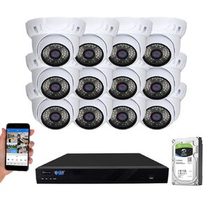 GW Security 16 Channel 4K NVR 5MP H.265 IP Surveillance Security Camera System with 12-Piece Super HD 1920P Weatherproof PoE Security Dome Cameras, AI Human Detection