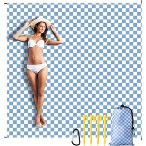 Checkered Beach Blanket Sandproof Waterproof Sandproof Beach Blanket 83 x 83 Inch Lightweight Polyester Outdoor Picnic Mat for Beach, Travel, Camping, Hiking, Vacation