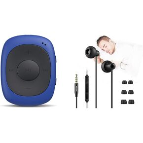 AGPTEK G02 8GB Clip MP3 Player with Sweatproof Silicone Case for Sports Plus AGPTEK in-Ear Earphones with 3 Sizes Ultra-Light Soft Silicone