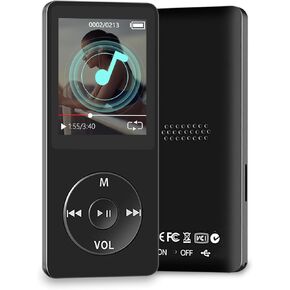 MP3 Player with Bluetooth, Mini 64GB MP3 Music Players with Speaker, Supports Alarm Clock, FM Radio, Recording Function, Up to 128GB Memory Storage, Earphones Included