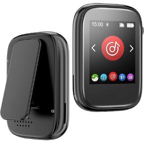 Portable Kids Mp3 Player with Clip on Back,Small Music Player with Bluetooth5.3,Touch Screen,Biult-in FM Radio Voice Record,Micro SD Card Slot and Speaker for Outdoors Sports,Max 512GB Expand(Black)