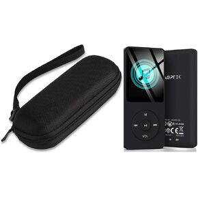 AGPTEK A02S 16GB MP3 Player Black + Black EVA Zipper Carrying Hard Case