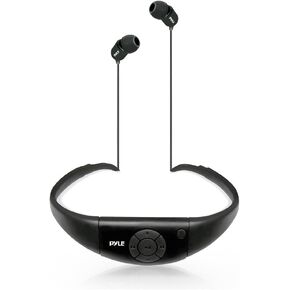 Pyle Waterproof MP3 Music Player Headphones - Marine Grade IPX8 Waterproof Rating w/ Built-in Rechargeable Battery, 8GB Memory & FM Radio, Charges Via USB Port, LED Indicator Lights PSWP8BK