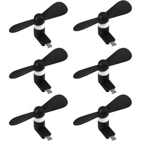 6-Pack Cell Phone Fan for iPhone 15 USB C, Mini Quiet Fan with Auto-Stop Function, Personal Mini USB Fan Plug in Mobile Phones, Small Portable Pocket Cellphone Fan for iPhone 15 Samsung (Black)