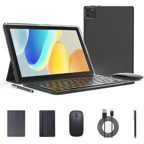 Andoird 14 Tablet 10 inch, 2 in 1 Tablets with Keyboard Case Stylus Mouse, 10GB RAM 64GB ROM 1TB Expand, Octa-Core 2.0Ghz, 5G WiFi, BT5.0, 6000mAh, 8MP Camera, 1280 x 800 HD Screen, Widevine L1, GMS