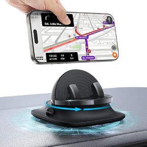 Car Phone Holder Mount, Dashboard Cell Phone Stand with Anti-Slip Base, Dual Adjustable Clips, Rotate 360 Degrees, Compatible with Both Android and iOS Phones (2025 Upgraded)