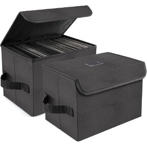 alavisxf xx 7-inch Vinyl Record Storage Box, Nylon Foldable and Stackable Set of 2 Vinyl LP Storage Organizer Case with Lid and Handle Can Hold 120 Single Record (7-inch)