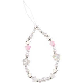 Beaded Pearl Star Phone Charm Strap Y2K Cute Star Wrist Strap Cell Phone Lanyard String Pearl Key Chains for Purse Star Phone Accessories for Women Girls