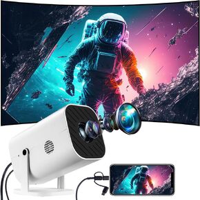 Mini projector, portable Bluetooth projector, includes HDMI 3-in-1 phone adapter, native 1080p, compatible with 4k, supports smartphone/TV stick/laptop /PS5/TV box/PC/HDMI/USB, black and white