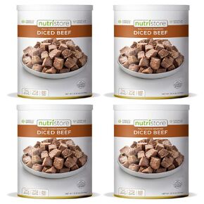 Nutristore Freeze Dried Beef Dices | Pre-Cooked Meat for Backpacking, Camping, Meal Prep | Long Term Survival Emergency Food Supply | 25 Year Shelf Life | Bulk #10 Can | Made in USA | 20 Servings