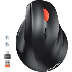 Meetion mouse mouse المريح ، الماوس العمودي بلوتوث اللاسلكي مع 3 أجهزة متعددة للبلوتوث (5.3*2) و USB-A إلى محول USB-C ، 4 dpi 1200-3200 الفئر