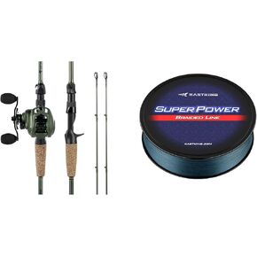 KastKing Spartacus II Baitcasting Fishing Reel Combo,6'8" MH,Left Handed Reel,KastKing Superpower Braided Fishing Line,Low-Vis Gray,20 LB,327 Yds