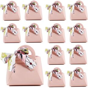 LPEIEB 12 Pack Leather Ribbon Candy Bag Gift Bags PU Wedding Gift Bags with Handle Ribbon Reusable Party Favor Boxes for Weddings Birthdays Christmas Baby Showers Halloween(White)