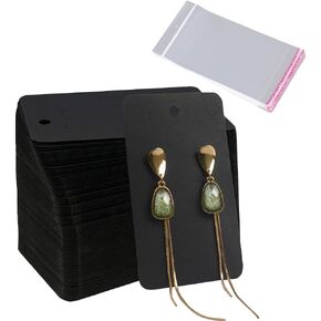 GSHLLO 100 Pcs Brown Earring Display Cards with 100 Pcs Packaging Bags
