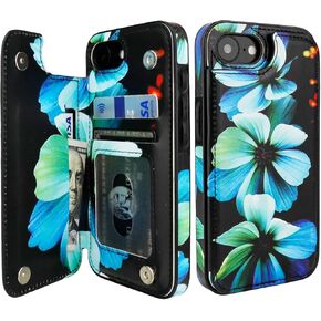 HAOPINSH for iPhone 16e Wallet Case with Card Holder, Floral Flower Pattern Back Flip Folio PU Leather Kickstand Card Slots Case for Women Girls, Double Magnetic Clasp Shockproof Cover 6.1"