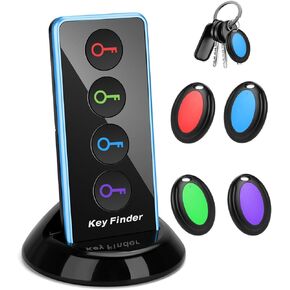 Key Finder, 85dB+ RF Item Locator Tags with 131ft. Working Range, Wireless Remote Finder Item Rf Locator for Finding Key Wallet Phone Glasses Pet Tracker,Anti Lost Tag Led Light and Key Rings, Blue