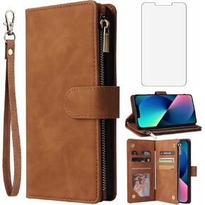 Asuwish Compatible with iPhone 13 Pro 6.1 inch Wallet Case Tempered Glass Screen Protector and Flip Cover Card Holder Cell Phone Cases for iPhone13Pro 5G i i-Phone i13 iPhone13 13Pro Women Men Black