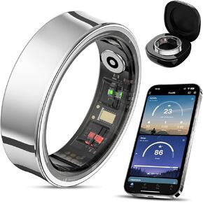 Smart Ring for Women & Men, Smart Ring Health Tracker with Gesture Control, Blood Oxygen & Heart Rate Monitor, Long Lasting Battery Sleep Ring, Waterproof Fitness Ring (Gold, 8#)