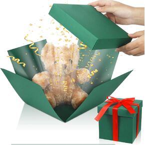 TecUnite 7 Inch Valentines Day Explosion Gifts Box DIY Collapsible Surprise Birthday Gift Box with Lids, Ribbon for Girlfriend Boyfriend Anniversary Birthday Wedding Mothers Day(Black)