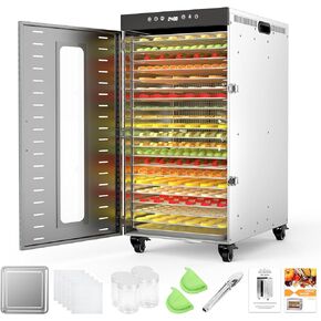 Commercial Dehydrator, 20-Layer Food Dehydrator with Triple Fans, LED Light, 1600W, 24H Timer, Large Food Dehydrators for Homemade Jerky, Fruit, Pet Treat, Veggies, Herb, and Snack