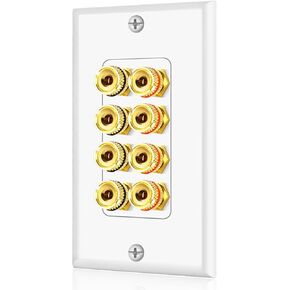 TNP Home Theater Wall Plate - Banana Plug Wall Plate, 4 Speaker Wire Wall Plate with Gold-Plated Terminals, Single Gang Audio Wall Plate, in-Wall Surround Sound Connection Plates, White