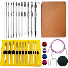 Hobekoee Tunisian Crochet Hooks Set with Cable 3mm-10mm Interchangeable Crochet Hooks 6 Inch Long Aluminum Tunisian Crochet Hook/Lightweight/Smooth