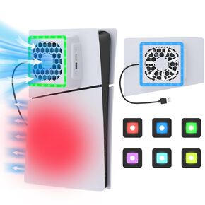 Cooling Fan for PS5 Slim, with Adjustable Cooler Fan RGB LED Lights and 2 USB HUB for PS5 Slim Digital and Disc