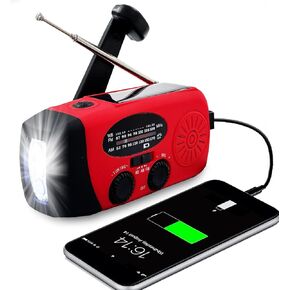 Emergency Hand Crank Radio with 3 LED Flashlight, AM/FM NOAA Weather Radio, 2000mAh Portable Radio with SOS Alarm, USB-C Charged & SOS Alarm & Flashlight for Indoor/Outdoor Emergencies (Red)