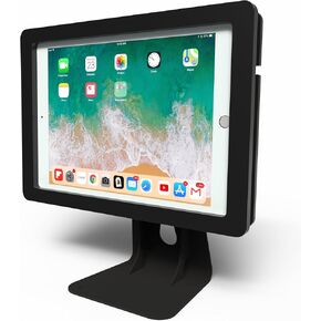 TABcare Anti-Theft Acrylic Case with 360 Rotate 180 Swivel Metal Desktop Stand & 90-Degree Charge Cable for Apple iPad 7/8/9 10.2 (Black)