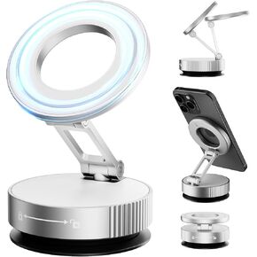 Vacuum Magnetic Phone Holder for MagSafe,Foldable Metal Suction Cup Phone Mount,360° Rotatable Phone Mount for All Smartphones & All Car Models-Black