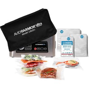 Avid Armor USV20 Ultra Series Chamber Vacuum Sealer Bundle – Includes Compact 11.5-Inch Vacuum Packing Machine, Dust Cover, and 300 Heavy-Duty BPA-Free Pre-Cut Pouches (6"x10", 8"x10", 11"x10")