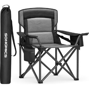 SONGMICS Oversized Lumbar Support Camping Chair, Heavy-Duty Outdoor Folding Chair Comfortable, Padded, Glamping, Cooler Bag, Weight Capacity 450 lb, Ink Black UGCB066B01