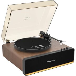 Vinyl Record Player, Built in Speakers Phono Preamp, All-in-One Bluetooth Retro HiFi Turntables for Vinyl Records, MM Cartridge AT-3600L, Belt Drive 2-Speed, Gift for Music Lovers (Black)