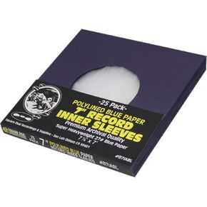 (25) Super Heavyweight Polylined Blue Paper Inner Sleeves for 7" Records - Archival Quality, Acid-Free, Static-Free - Premium Protection - 07IABL
