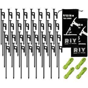 RIY Tent Stakes Heavy Duty 8 inch Metal Tent Pegs for Camping Steel Tent Stakes Inflexible and Unbreakable-24 PCS