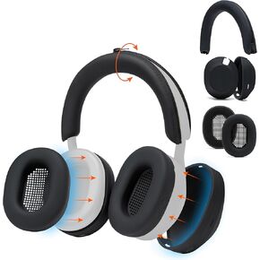 WC SweatZ and ShellZ Protective Covers Bundle for Sony WH1000XM5 Headphones by Wicked Cushions | Black