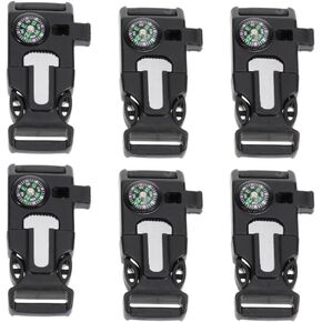 BESPORTBLE Compass Buckle Clips: 6Pcs Plastic Fire Starter Survival Whistle Buckle with Flint Scraper Fire Starter and Compass for Travel Outdoor Camping Hiking