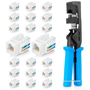 Everest Media Solutions Bundle – 2 Items: easyJACK - Speed Termination Tool + 20 Pack of RJ45 CAT6 UTP Keystone Jacks - White