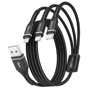 Multi Charging Cable 2Pack 6FT, 3 in 1 Charger Cable Braided Universal Phone Charging Cord with Lightning/Type C/Micro USB Ends, Multiple USB Cable for iPhone 16 15/Samsung/Google Cell Phones and More