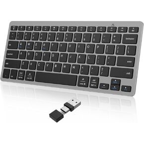 OMOTON 2.4G Wireless Keyboard for Win 7/8/10 with USB & Type C, Ultra Slim and Compact Quiet, Compatible with Laptop Tablet Desktop and PC (Grey)