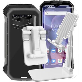 Phone Case for Doogee V Max (6.58"), 360° Drop Protection Case Full Body Ultra-Thin Soft Silicone Black Case for Doogee V Max, with Height Adjustable Cell Phone Stand for Desk.