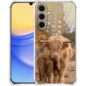 Case for Samsung Galaxy A15 with Cow Design,Cute Highland Cattle Family Pattern for Men Women,Clear Slim Soft TPU Bumper Case,6.5"(Cow,A15)