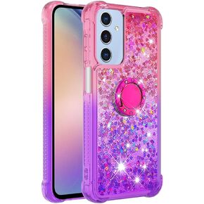 for Samsung Galaxy A15 5G Case Glitter Liquid Floating Case with Ring Holder Slim Fit Bumper Protective Kickstand Shockproof Silicone Case for Samsung A15 5G Case, Pink & Purple