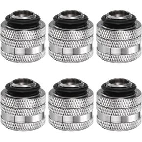 HARFINGTON 6pcs Water Cooling Adapter G1/4" Thread to 14mm OD Hard Tubing Compression Fitting Copper Extender Fitting with Tighten O-Ring for Computer PC Water Cooling System, Silver