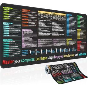 Waterproof Mouse pad—Excel Cheat Sheet Desk pad—Contains 9 major Excel function modules and common functions—Large XL Mouse pad Gaming|Desk mat for Keyboard and Mouse|Computer mat with excel Shortcuts