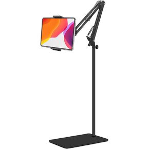 Tablet Floor Stand with 7.2 lb Weight Base, Overhead Bed Phone Mount Height Adjustable Arm Stretchable Stand Holder, Compatible with iPad Mini Air Pro, Galaxy Tab, Kindle, Switch, Cell Phones
