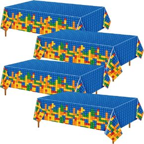 Oudain 8 PCS Building Block Tableroths Building Building Builds Decoritations Decortings Birthday 54 × 108 بوصة يمكن التخلص منها من الطوب البلاستيكي غطاء المائدة المليئة بالماء لوازم الحفلات (متعددة الألوان)