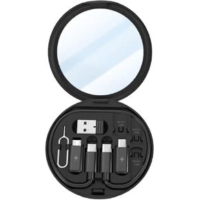 علبة محول السفر متعددة USB بما في ذلك النوع C إلى iOS ، دبوس القاذف ، Micro-USB ، كابل من النوع C من النوع C يصل إلى 60W PD ، شحن سريع ، وفتحة بطاقة SIM مع المرآة. (أبيض)
