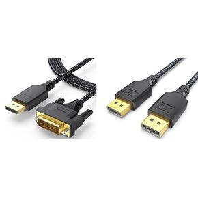 DisplayPort to DVI Cable 6ft Bundle 8K DisplayPort Cable 10ft Braided Compatible for Monitor Computer PC Gaming Laptop TV and More